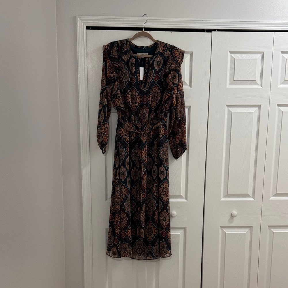LOFT Black and Brown Geometric Long Sleeve Dress